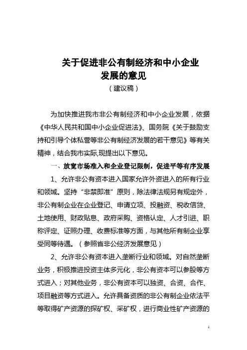 促进非公有制经济发展的实施意见