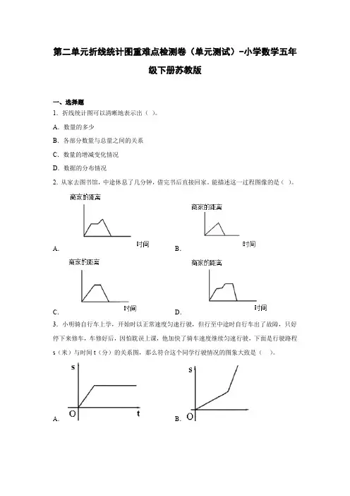 第二单元折线统计图重难点检测卷(单元测试)-小学数学五年级下册苏教版