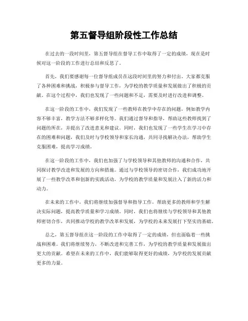 第五督导组阶段性工作总结