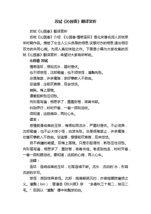 苏轼《沁园春》翻译赏析