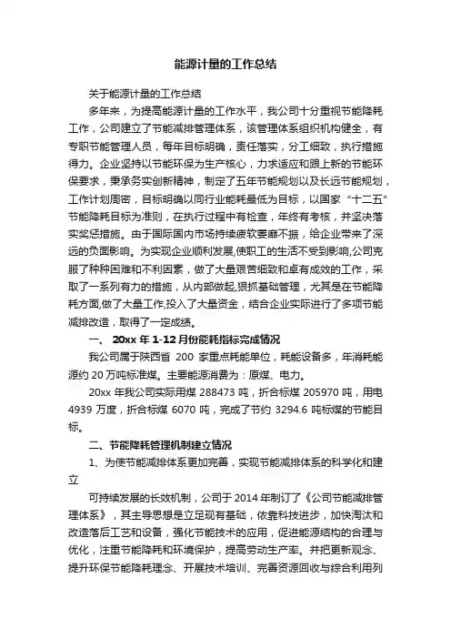 能源计量的工作总结