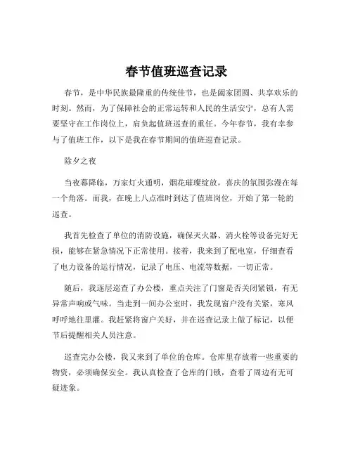 春节值班巡查记录