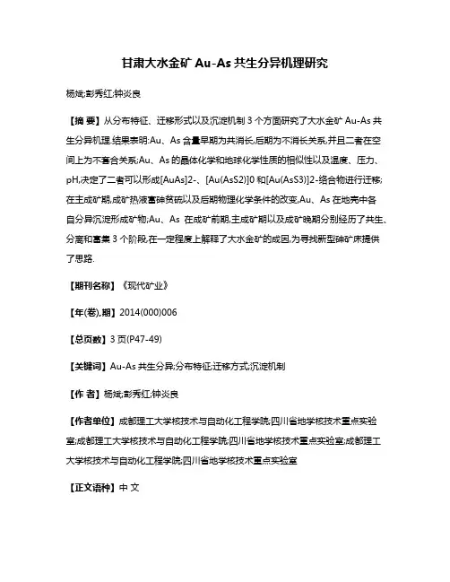 甘肃大水金矿Au-As共生分异机理研究