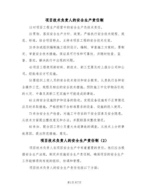 项目技术负责人的安全生产责任制(5篇)