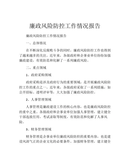廉政风险防控工作情况报告