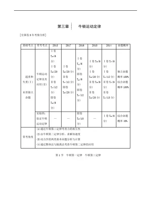 2020版高考新课标一轮复习：第3章 牛顿运动定律