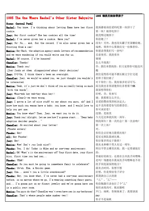 高中英语《Frinds老友记》第10季中英文对照完整剧本1005 The One Where Rachel's Other Sister Basits素材