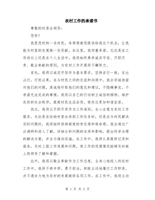 农村工作的承诺书