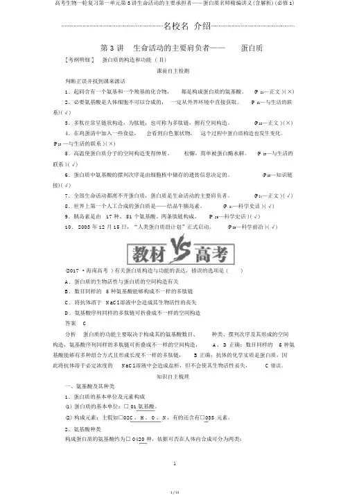 高考生物一轮复习第一单元第3讲生命活动的主要承担者——蛋白质名师精编讲义(含解析)(必修1)