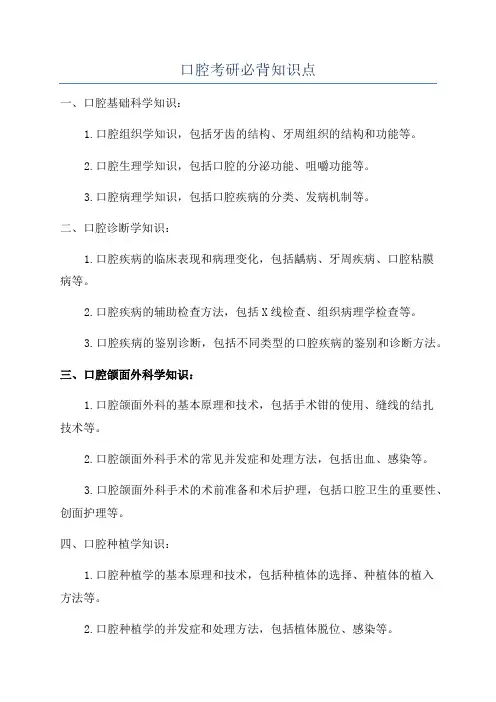 口腔考研必背知识点