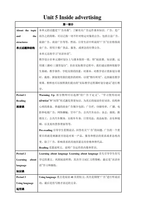 人教新课标英语选修9Unit5Insideadvertising--period1教案