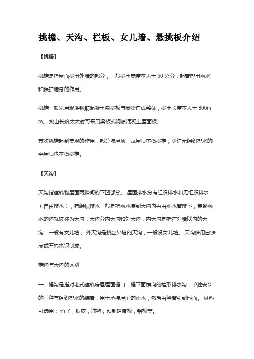 挑檐、天沟、栏板、女儿墙、悬挑板介绍