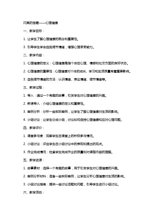 闪亮的宝藏 教案  心理健康