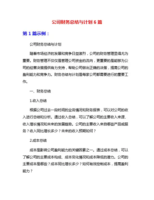 公司财务总结与计划6篇