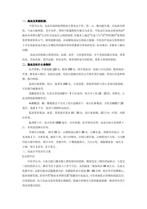 高血压的防治及食疗食谱