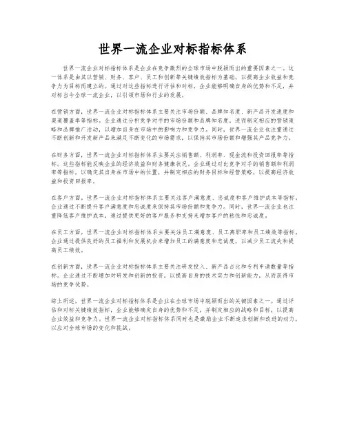 世界一流企业对标指标体系