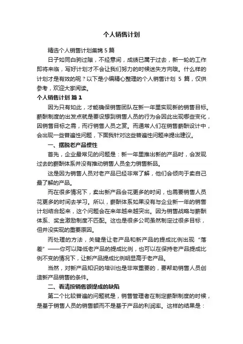 精选个人销售计划集锦5篇