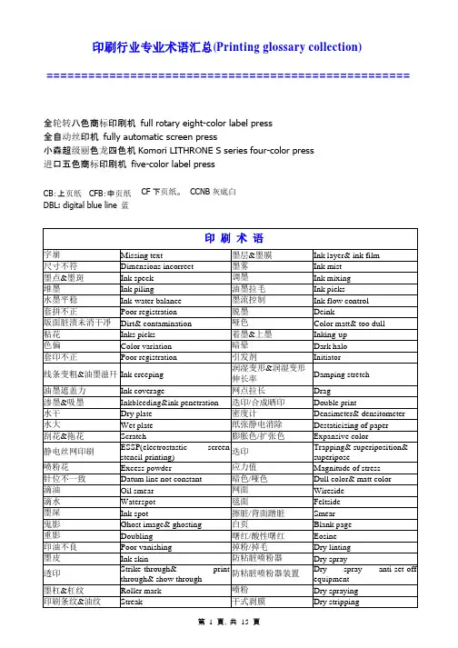 印刷中英文术语对照