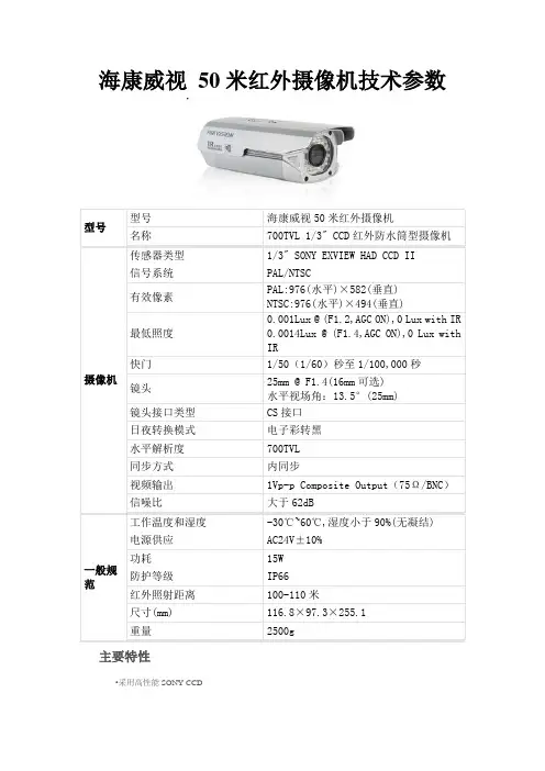 监控设备详细技术参数