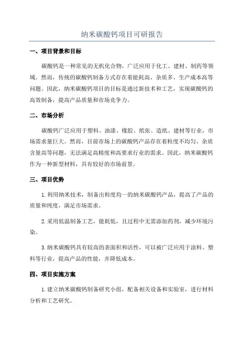 纳米碳酸钙项目可研报告