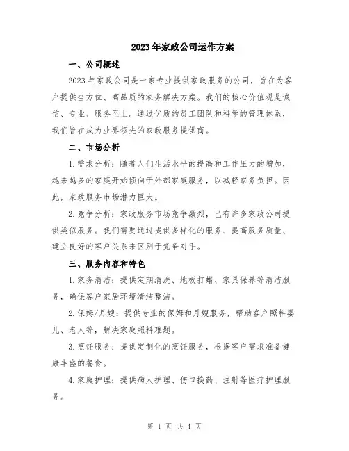 2023年家政公司运作方案