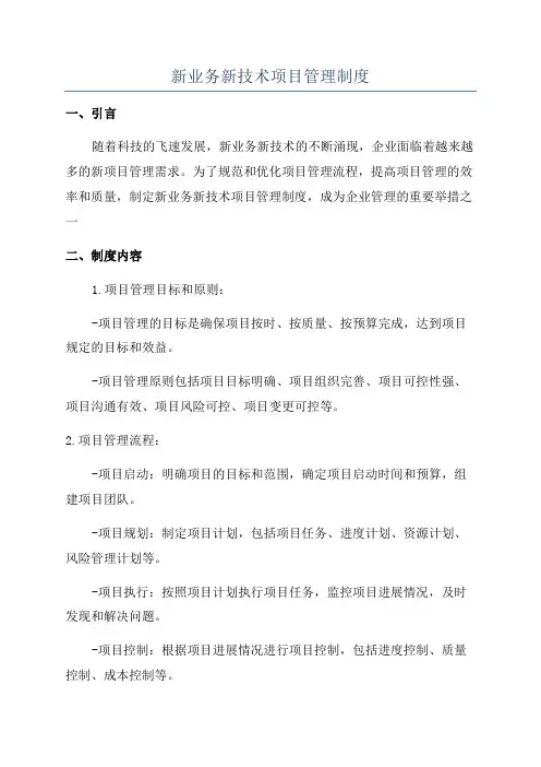新业务新技术项目管理制度