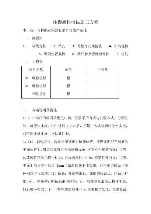 柱脚螺栓植锚施工方案