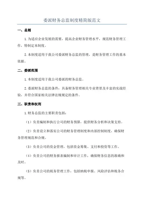 委派财务总监制度精简版范文