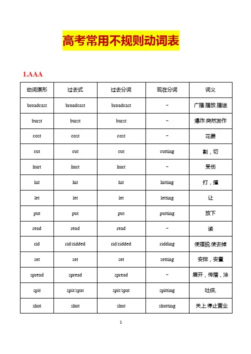 高考英语不规则动词变化表
