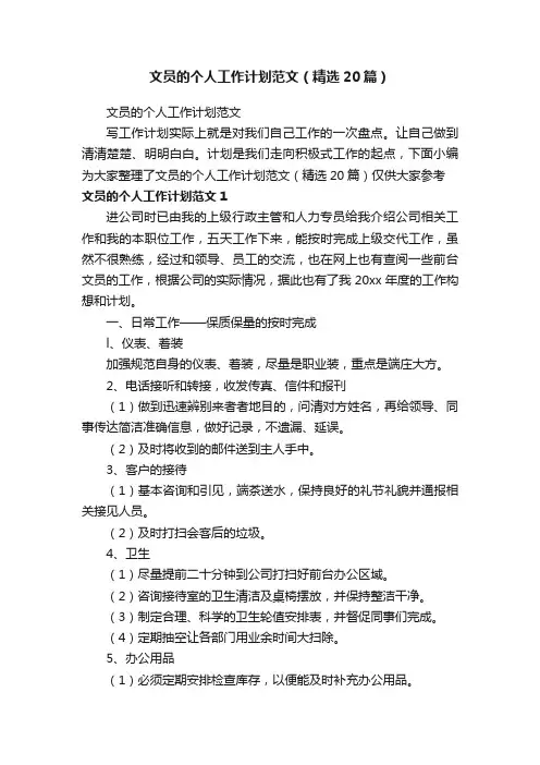 文员的个人工作计划范文（精选20篇）