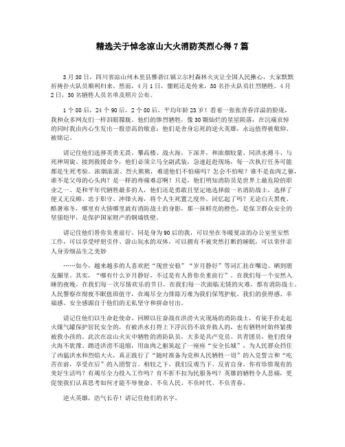 精选关于悼念凉山大火消防英烈心得7篇