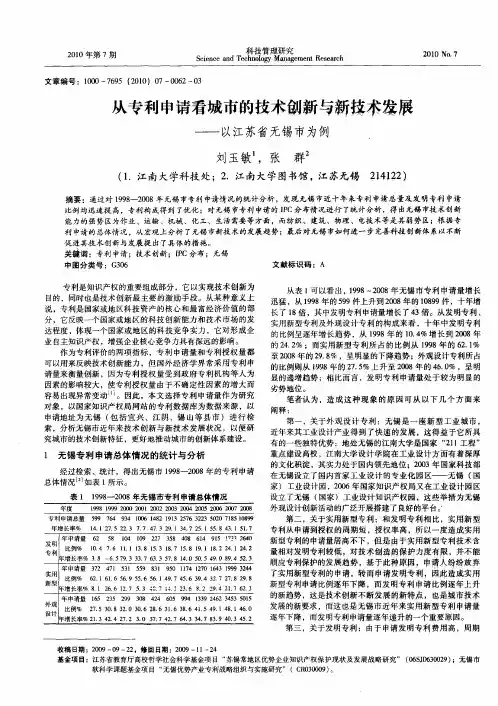从专利申请看城市的技术创新与新技术发展——以江苏省无锡市为例