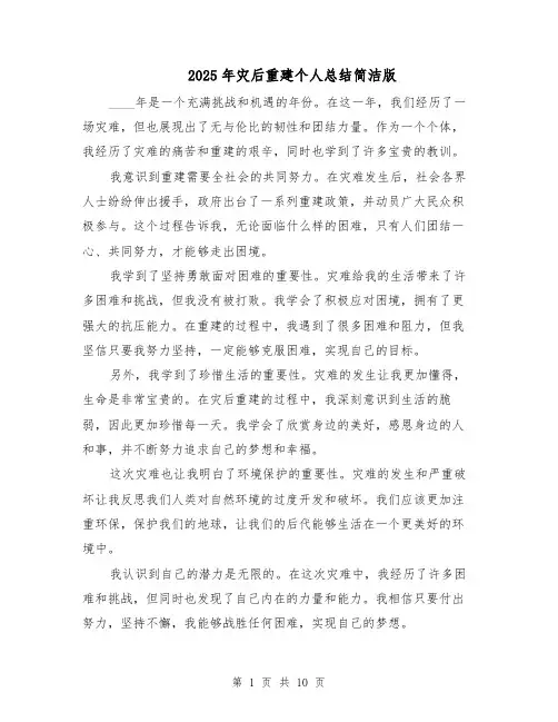 2025年灾后重建个人总结简洁版（六篇）