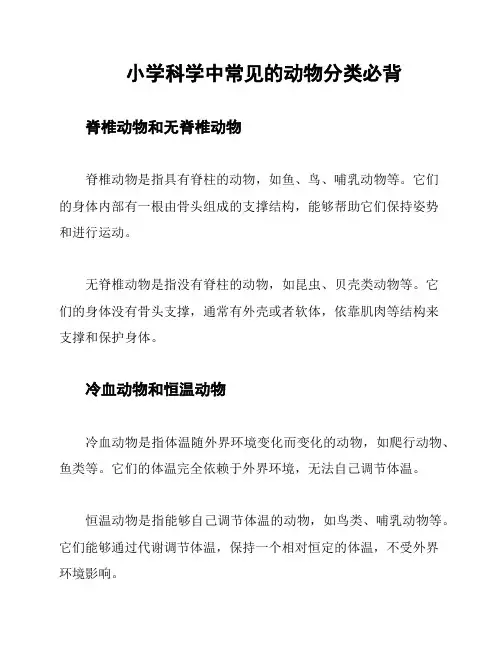 小学科学中常见的动物分类必背