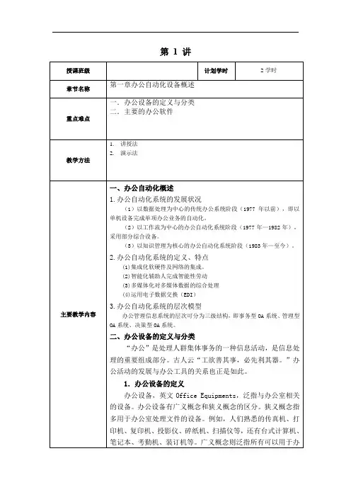 《办公自动化设备使用与维护》 教案