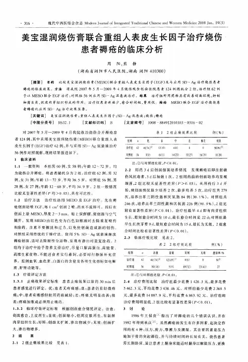 美宝湿润烧伤膏联合重组人表皮生长因子治疗烧伤患者褥疮的临床分析