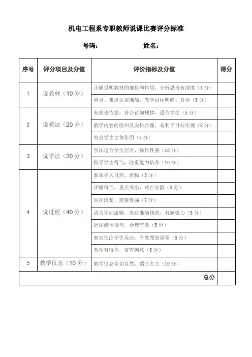 说课比赛评分标准(打分制)