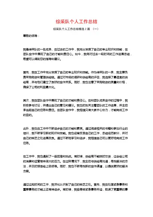 综采队个人工作总结2篇