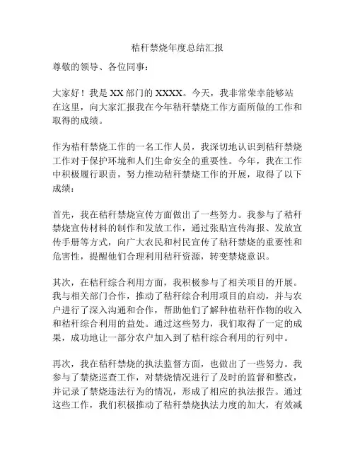 秸秆禁烧年度总结汇报