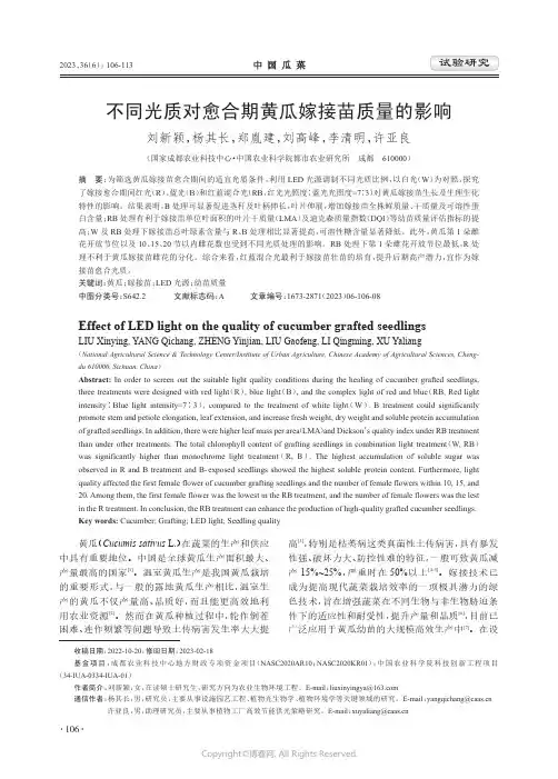 不同光质对愈合期黄瓜嫁接苗质量的影响