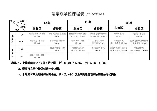内蒙古大学 法学双学位课表16-17-1