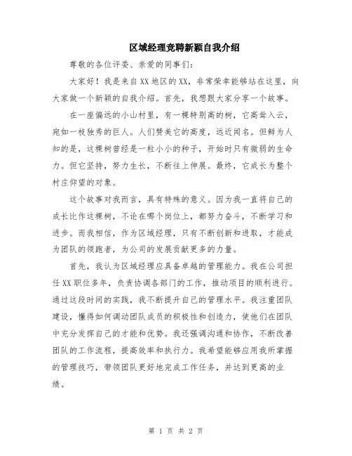 区域经理竞聘新颖自我介绍