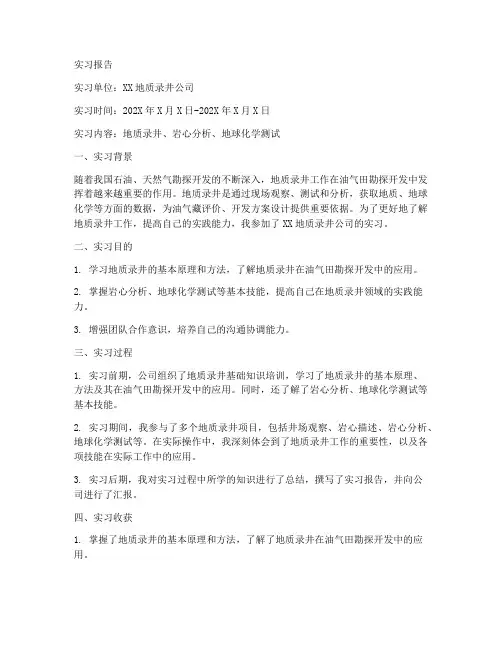 地质录井实习报告