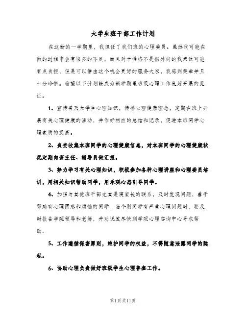 大学生班干部工作计划（四篇）