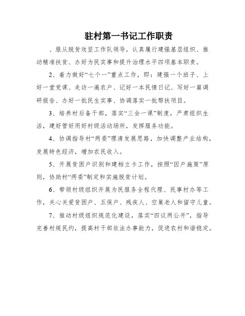驻村第一书记工作职责
