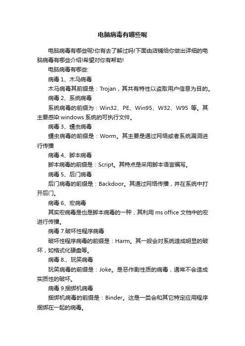 电脑病毒有哪些呢