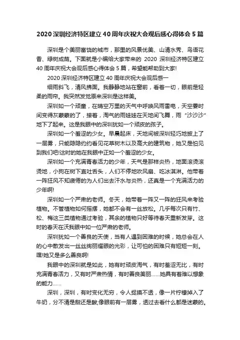 2020深圳经济特区建立40周年庆祝大会观后感心得体会5篇