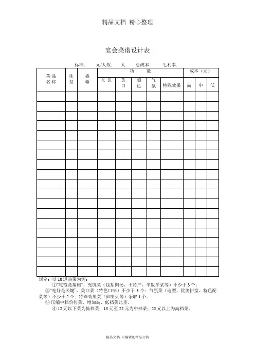 宴会菜谱设计表