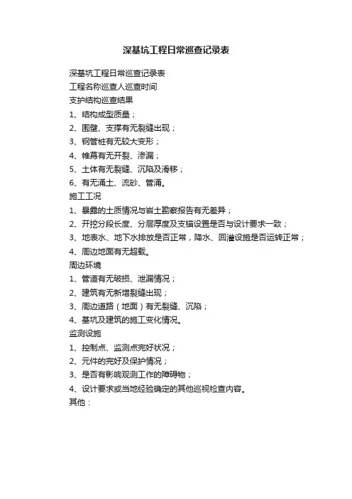 深基坑工程日常巡查记录表