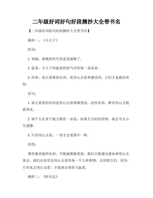 二年级好词好句好段摘抄大全带书名